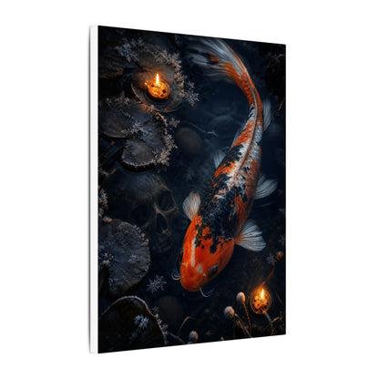Koi Pond Canvas Art | Winter Dark Japandi Shadow Zen Art