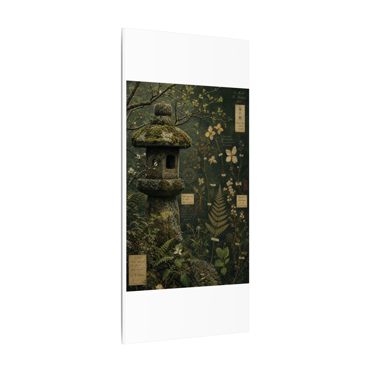 Spring Stone Lantern Herbarium Canvas Art | Nostalgic Decor