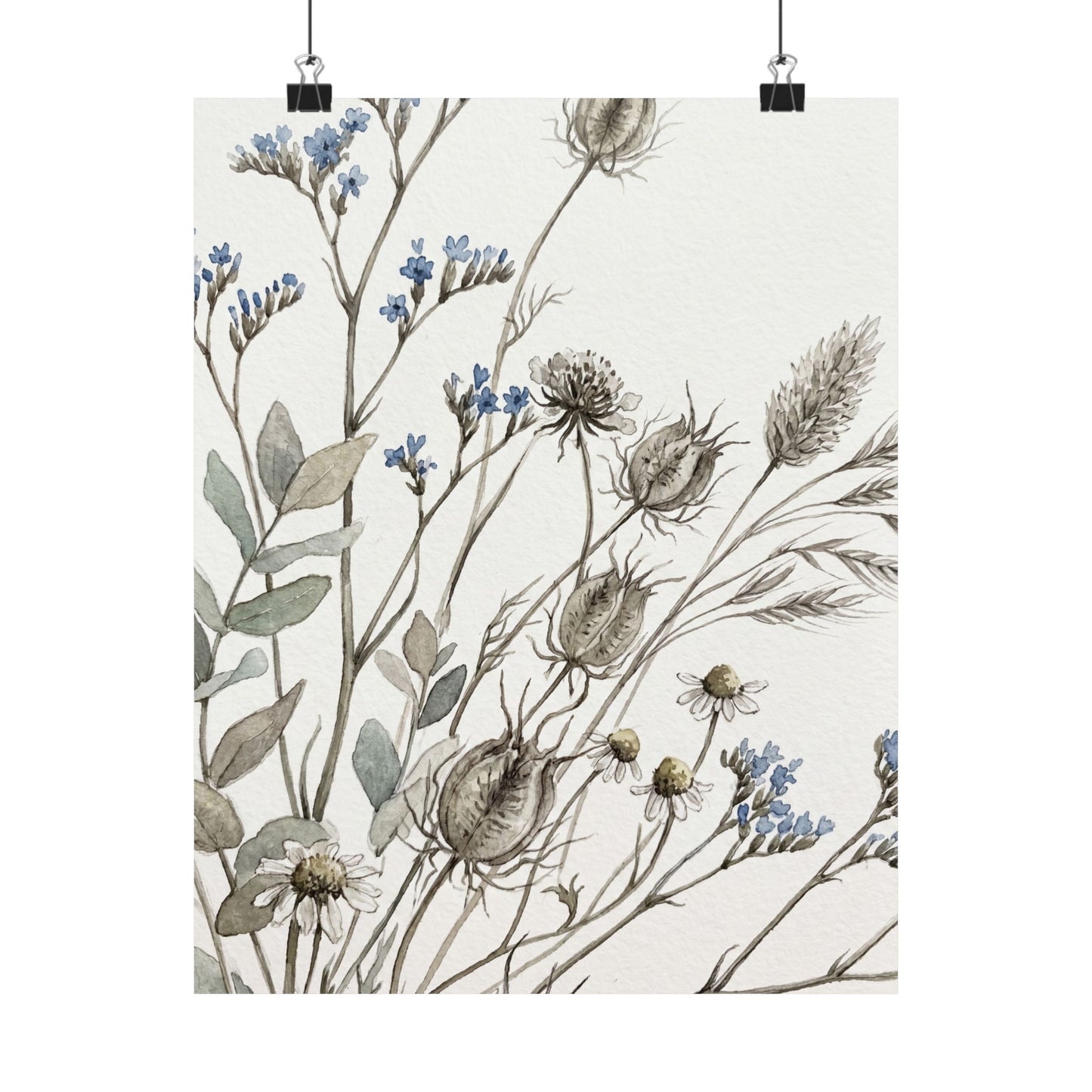 Elegant Dried Flowers Wall Art Print - Watercolor Japandi