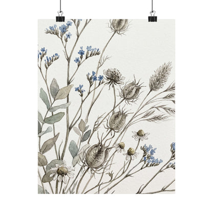 Elegant Dried Flowers Wall Art Print - Watercolor Japandi