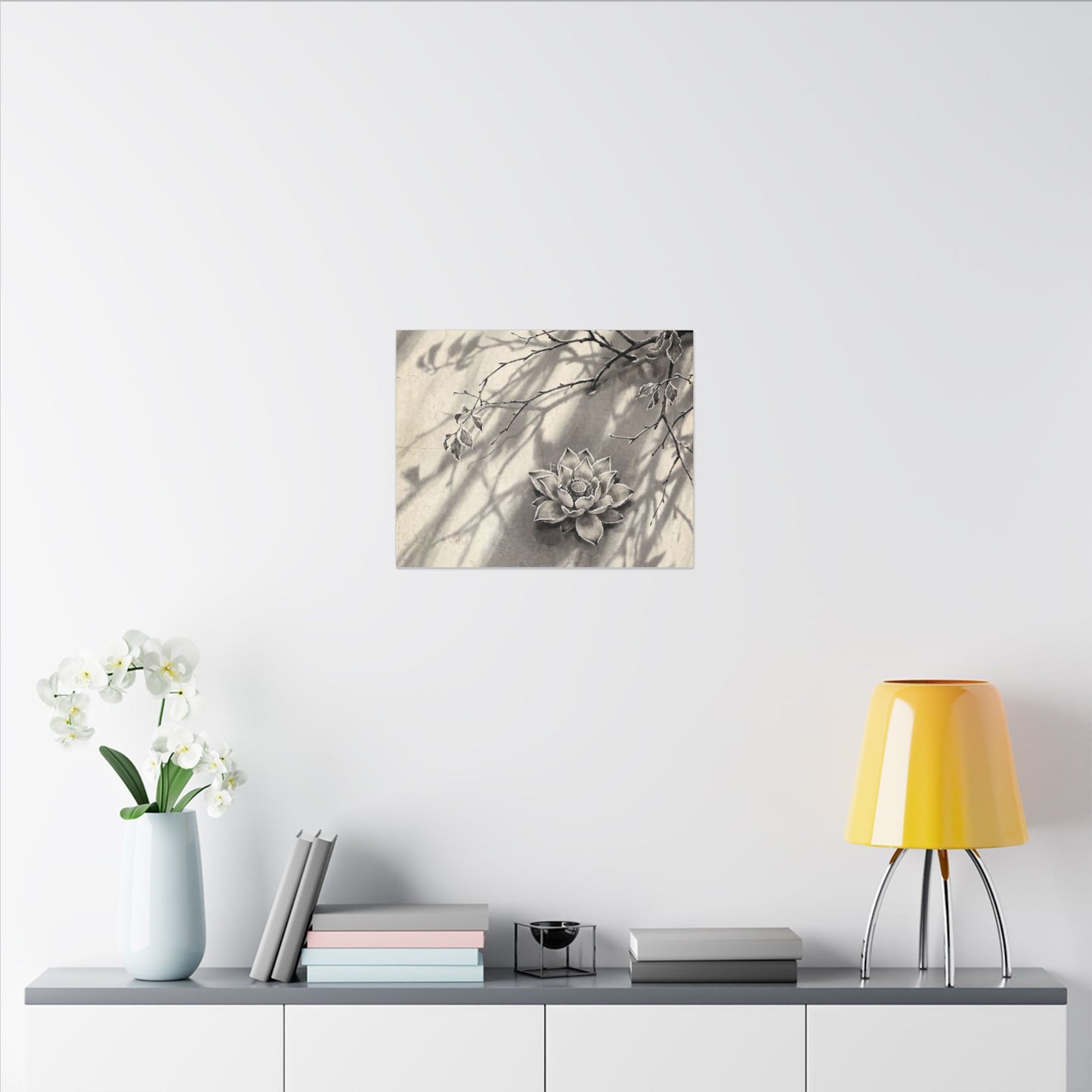 Winter Lotus Flower Sumi E Canvas Art | Contemplative Decor