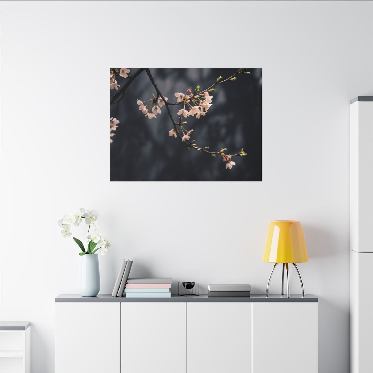 Cherry Blossom Moody Minimal Canvas Art | Bold Dark Japandi Art