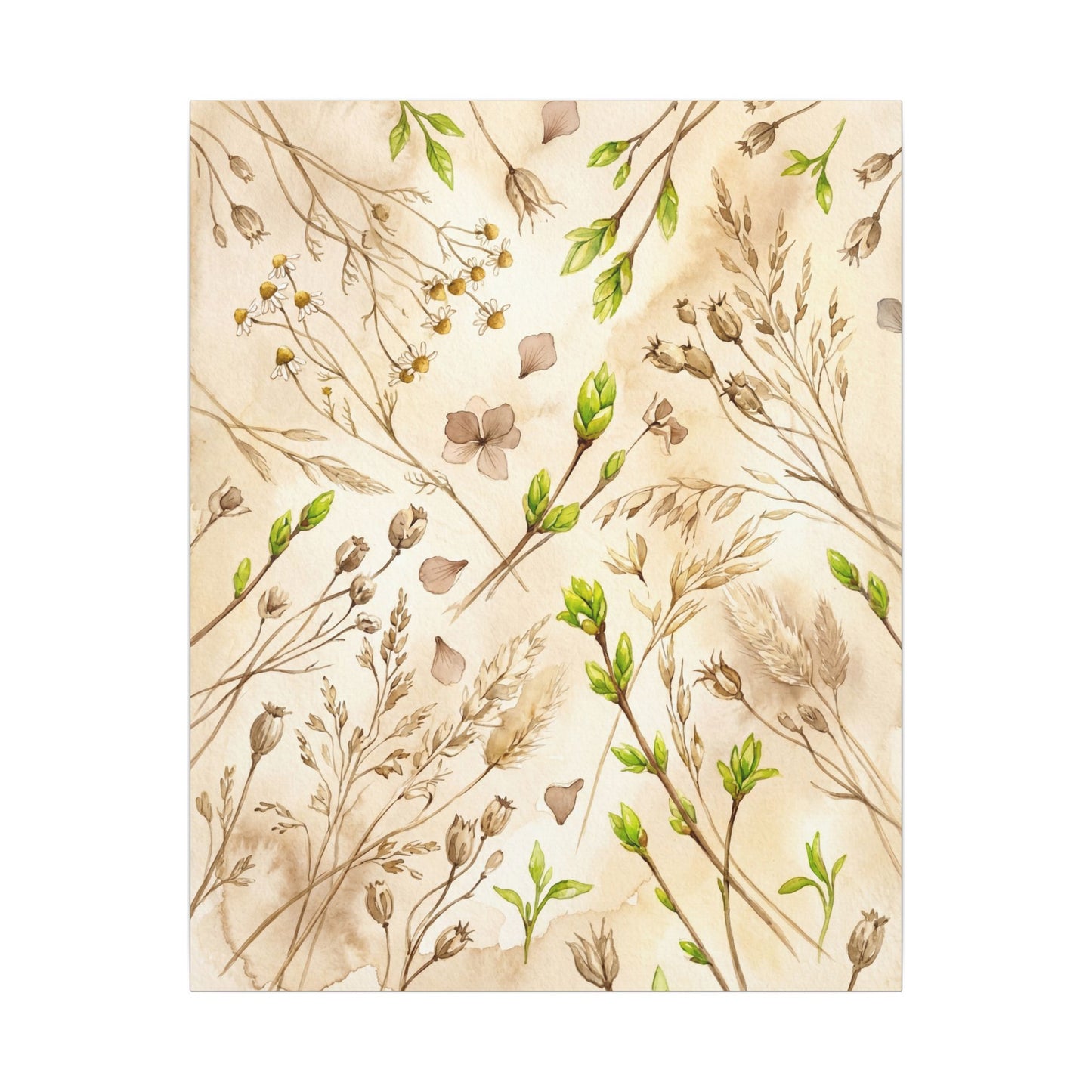 Spring Dried Flowers Watercolor Canvas Art | Earthy Decor