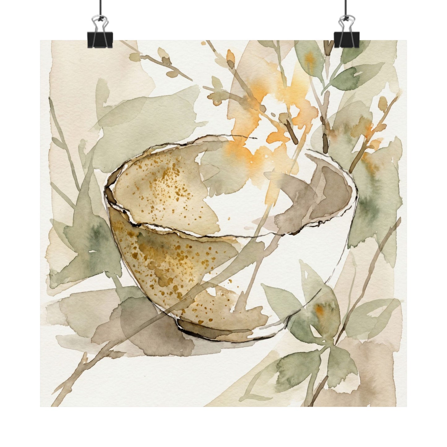 Spring Ceramic Bowl Watercolor Wall Art Print | Elegant Decor