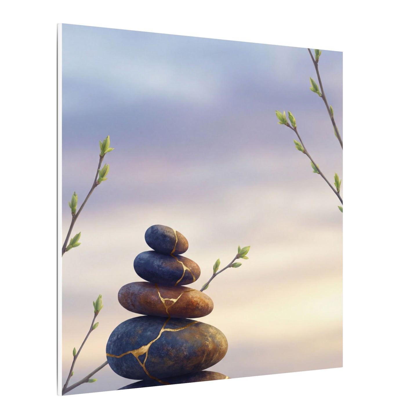 Spring River Stones Gold Vein Canvas Art | Philosophical Decor