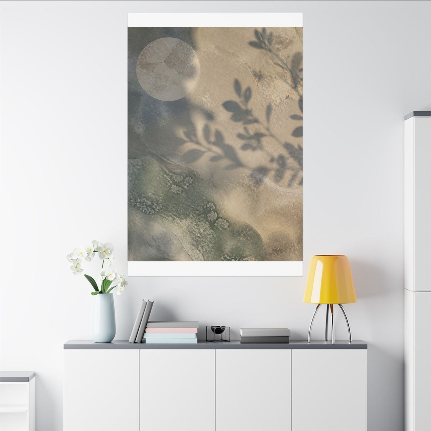 Japandi Shadow Play in Moonlight | Texture Canvas Art