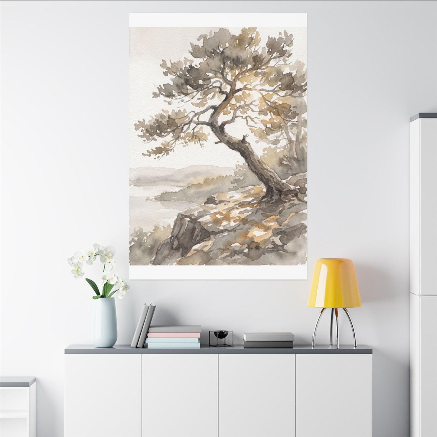 Pine Tree Watercolor Canvas Art | Elegant Japandi Art