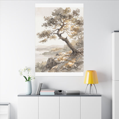 Pine Tree Watercolor Canvas Art | Elegant Japandi Art