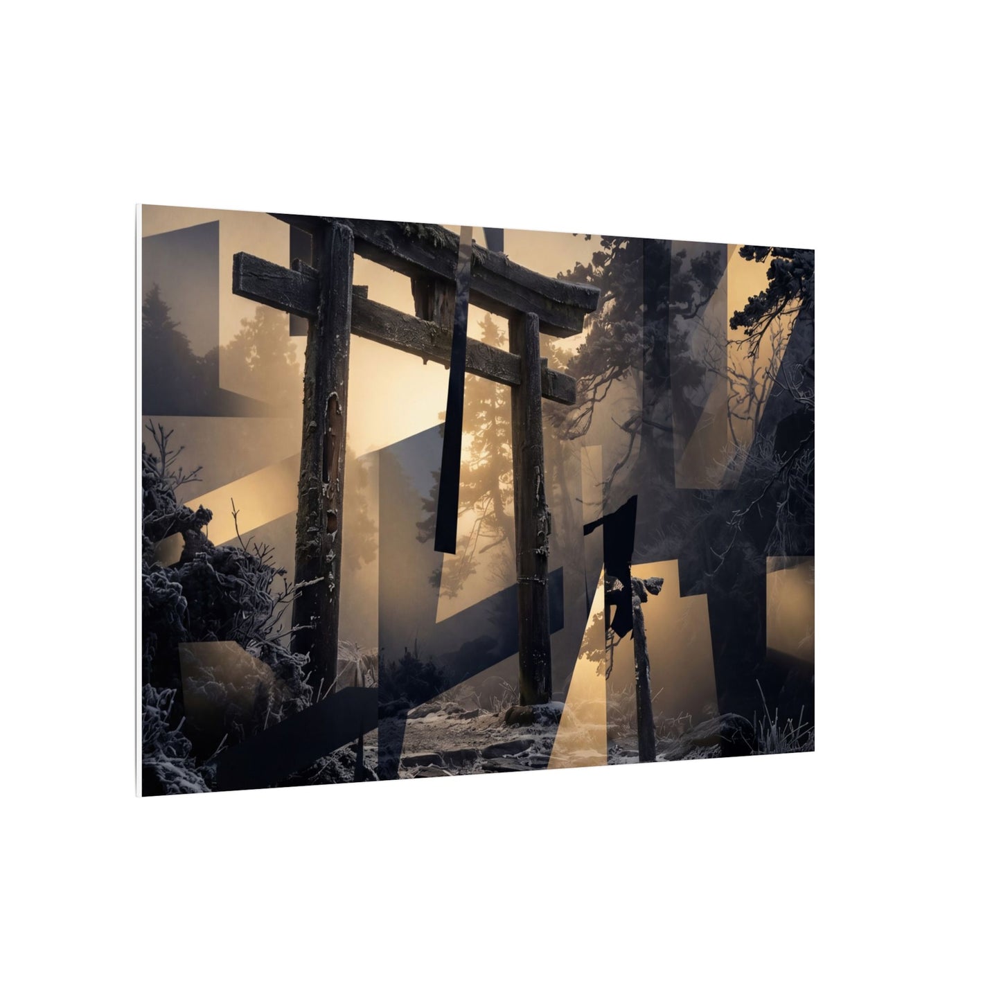 Winter Torii Gate Moody Minimal Canvas Art | Bold Decor