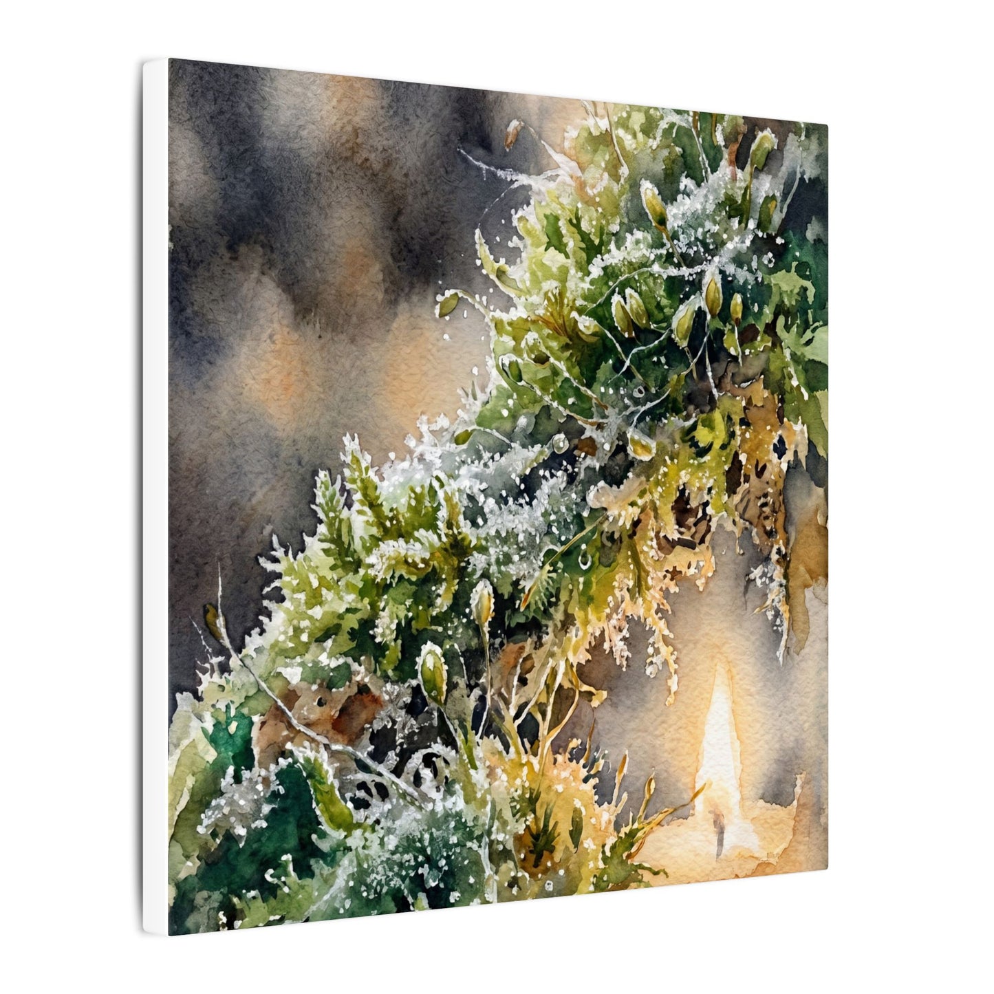 Winter Moss Close Up Watercolor Canvas Art | Neutral Decor