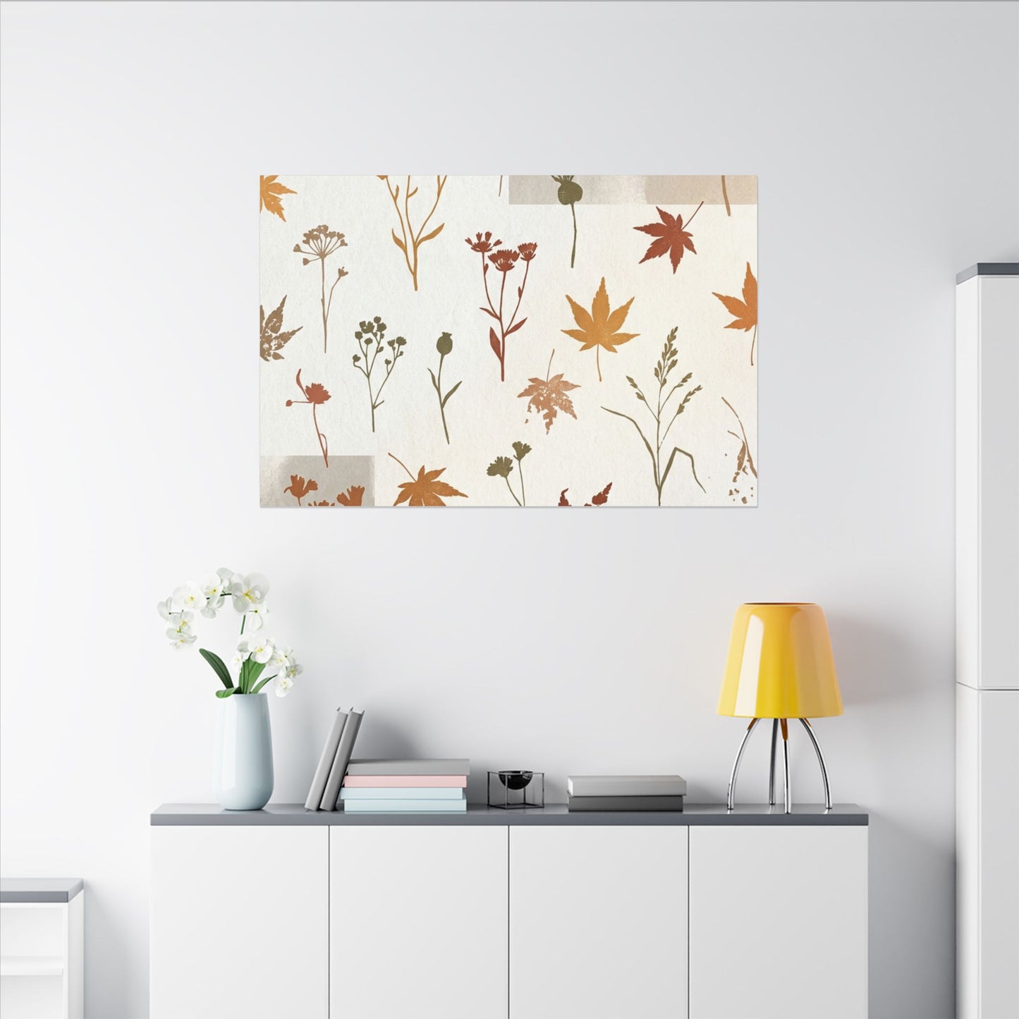 Autumn Dried Flowers Japanese Pattern Canvas Art | Elegant Decor