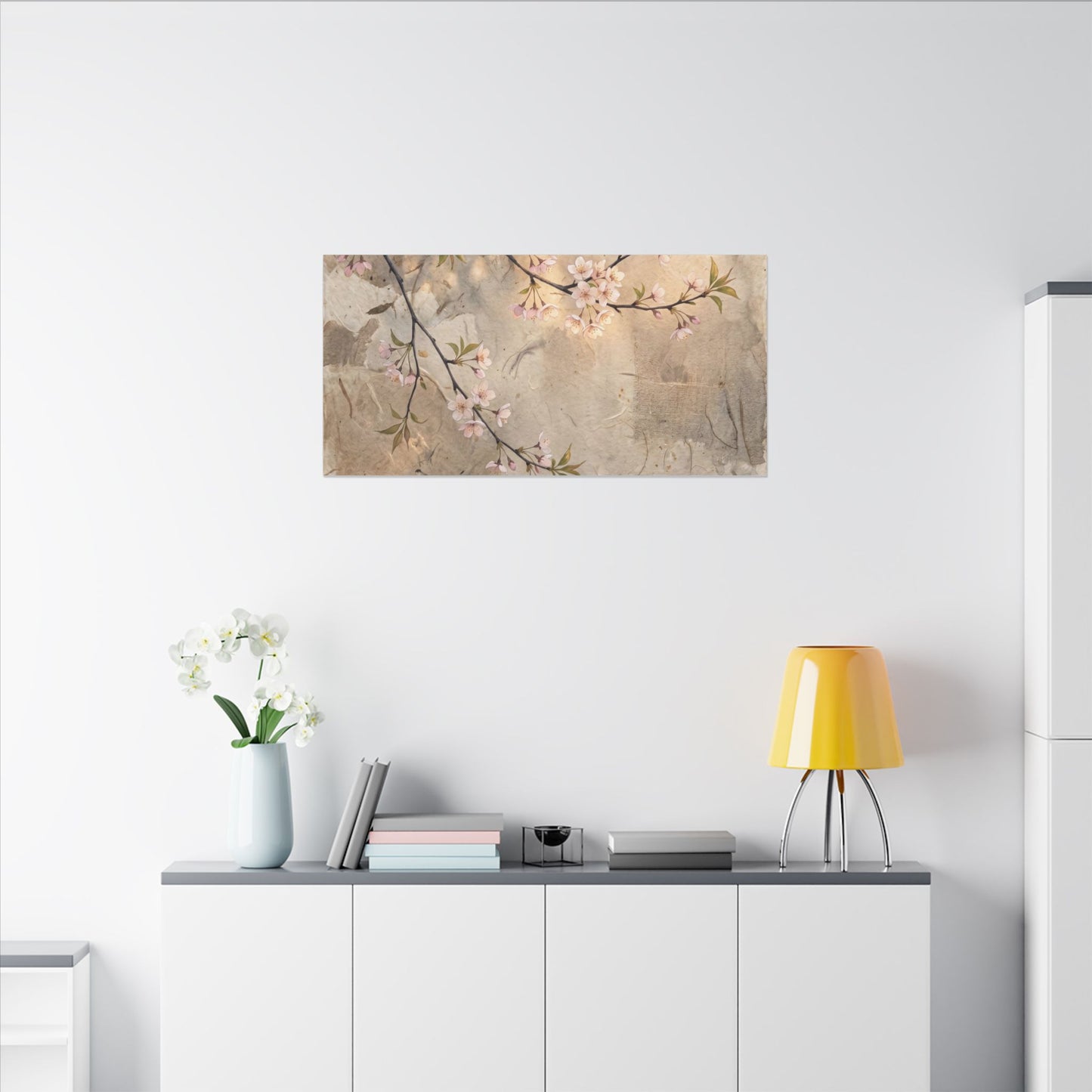 Summer Cherry Blossom Texture Canvas Art | Neutral Decor