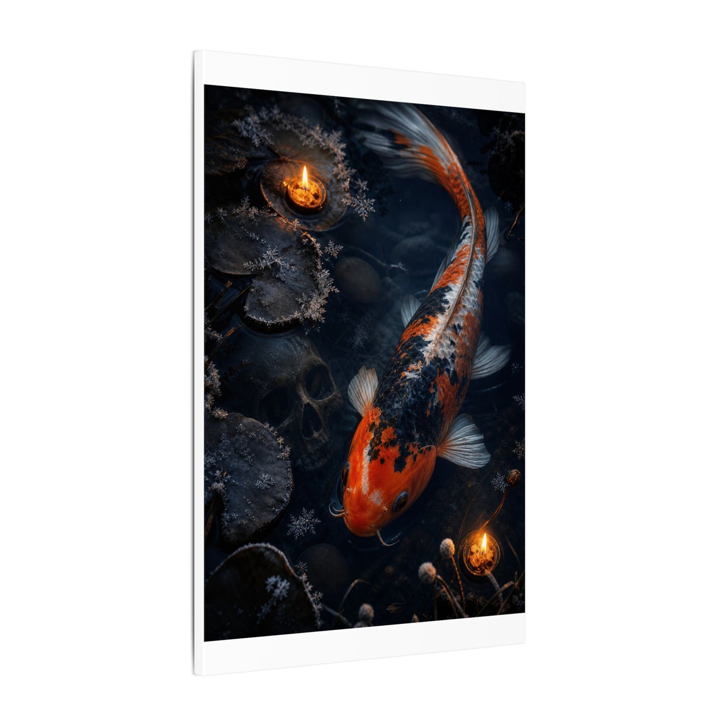 Koi Pond Canvas Art | Winter Dark Japandi Shadow Zen Art