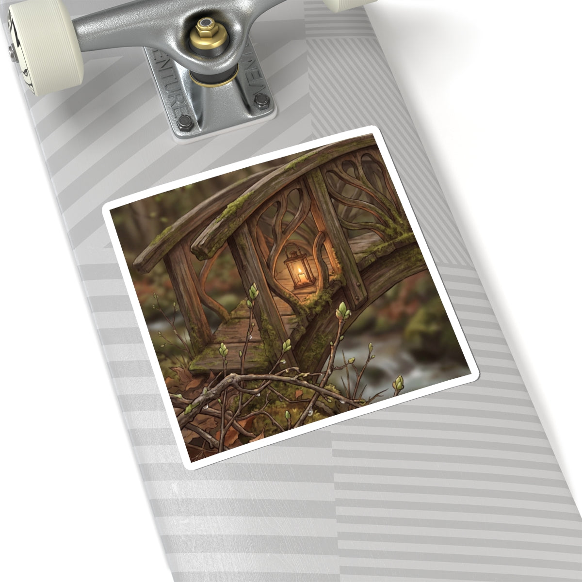 Spring Wooden Bridge Forest Whimsy Sticker | Earthy Decor Art Print