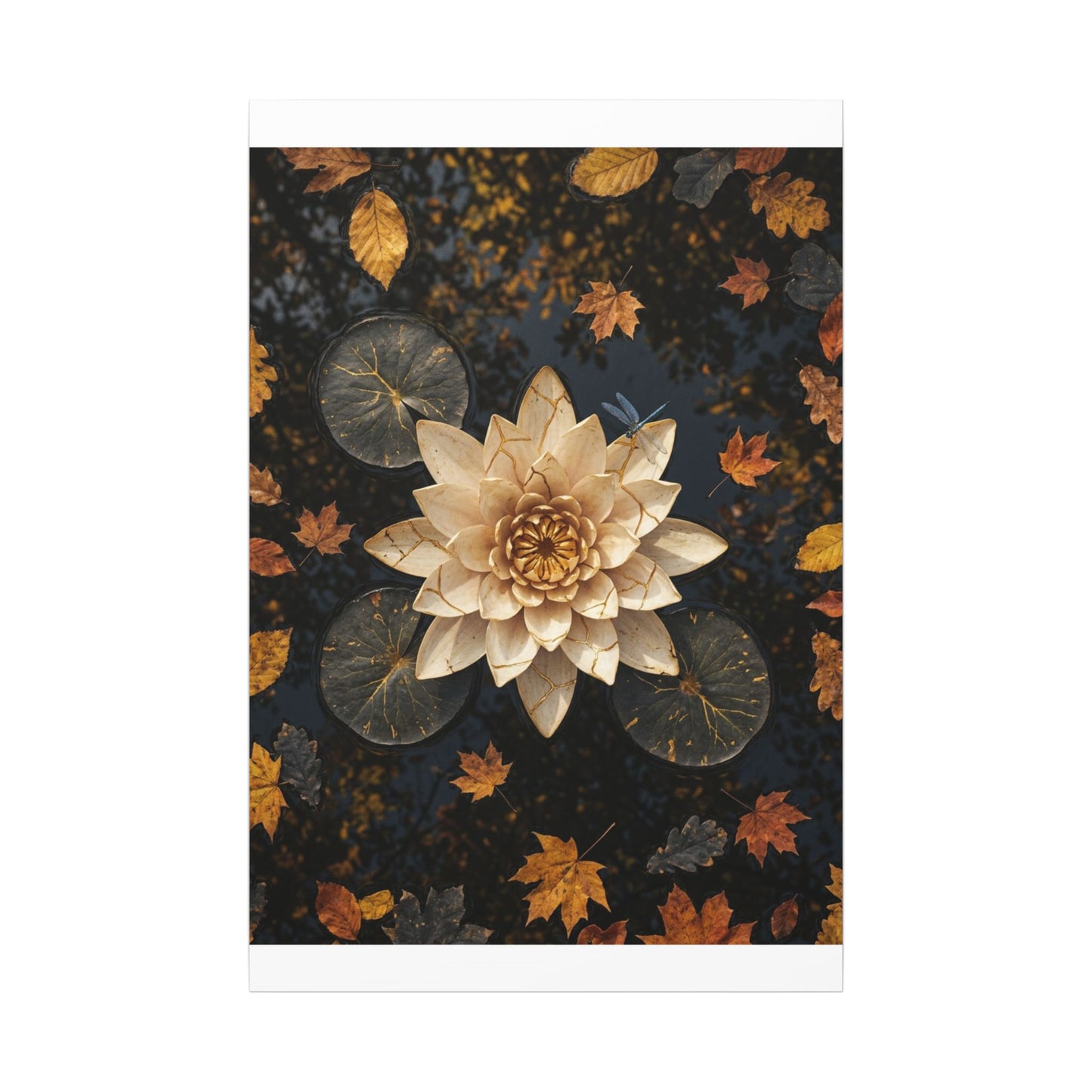 Kintsugi Lotus Flower in Dappled | Gold Repair Canvas Art