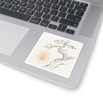 Japandi Pine Tree in Candlelight | Minimal Line Sticker Art Print