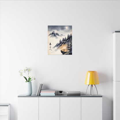Mountain Mist Canvas Art | Winter Zen Ukiyo E Inspired Art