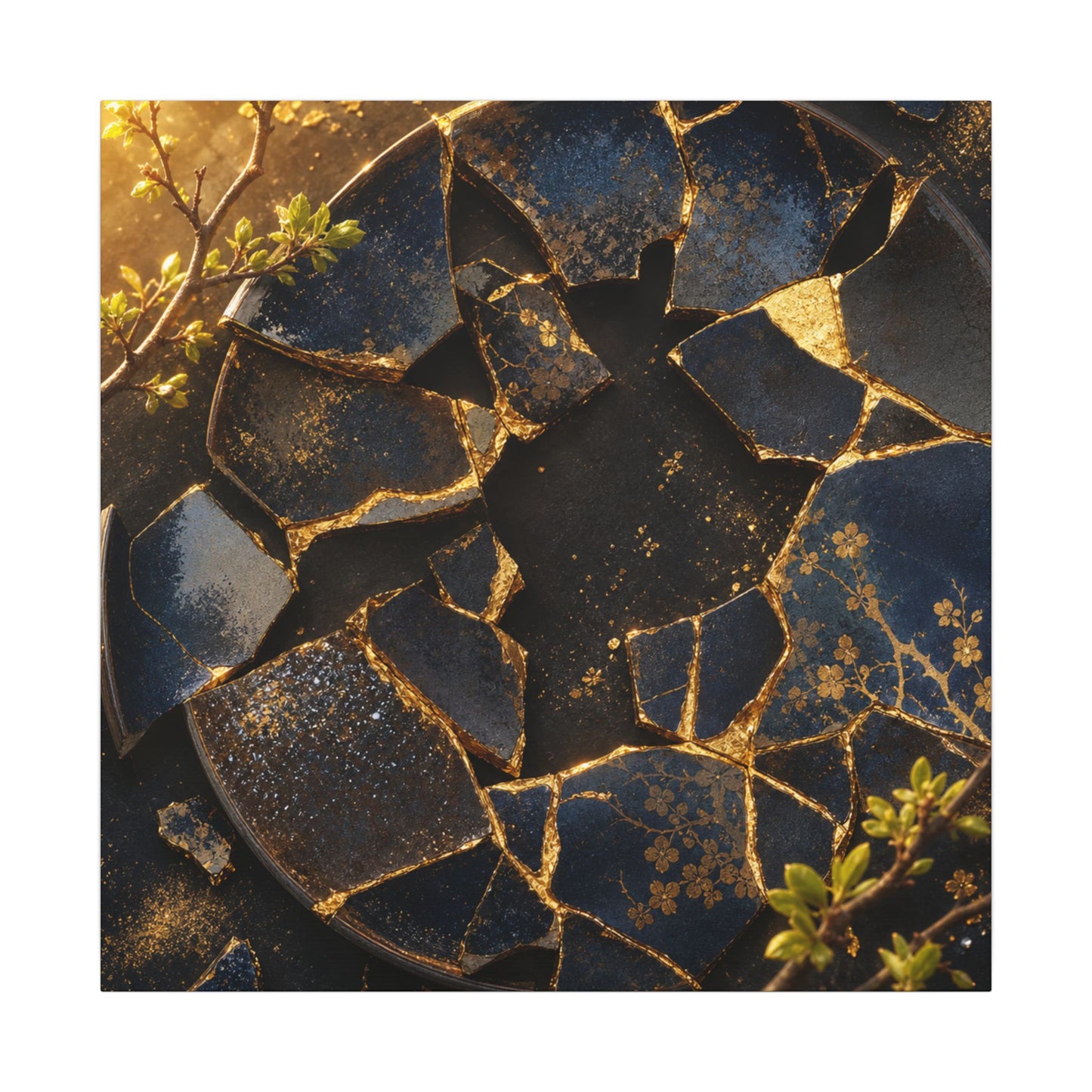 Golden Hour Broken Pottery Canvas Art - Kintsugi Ma