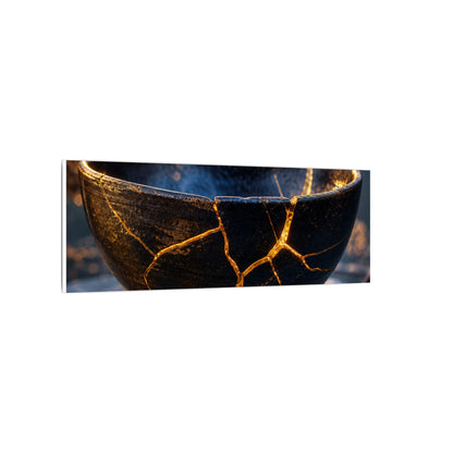 Ceramic Bowl Canvas Art | Winter Kintsugi Gold Repair Art