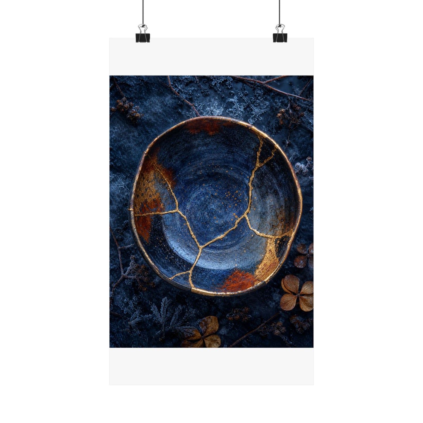 Fukinsei Ceramic Bowl Wall Art Print - Kintsugi Crackle Gold