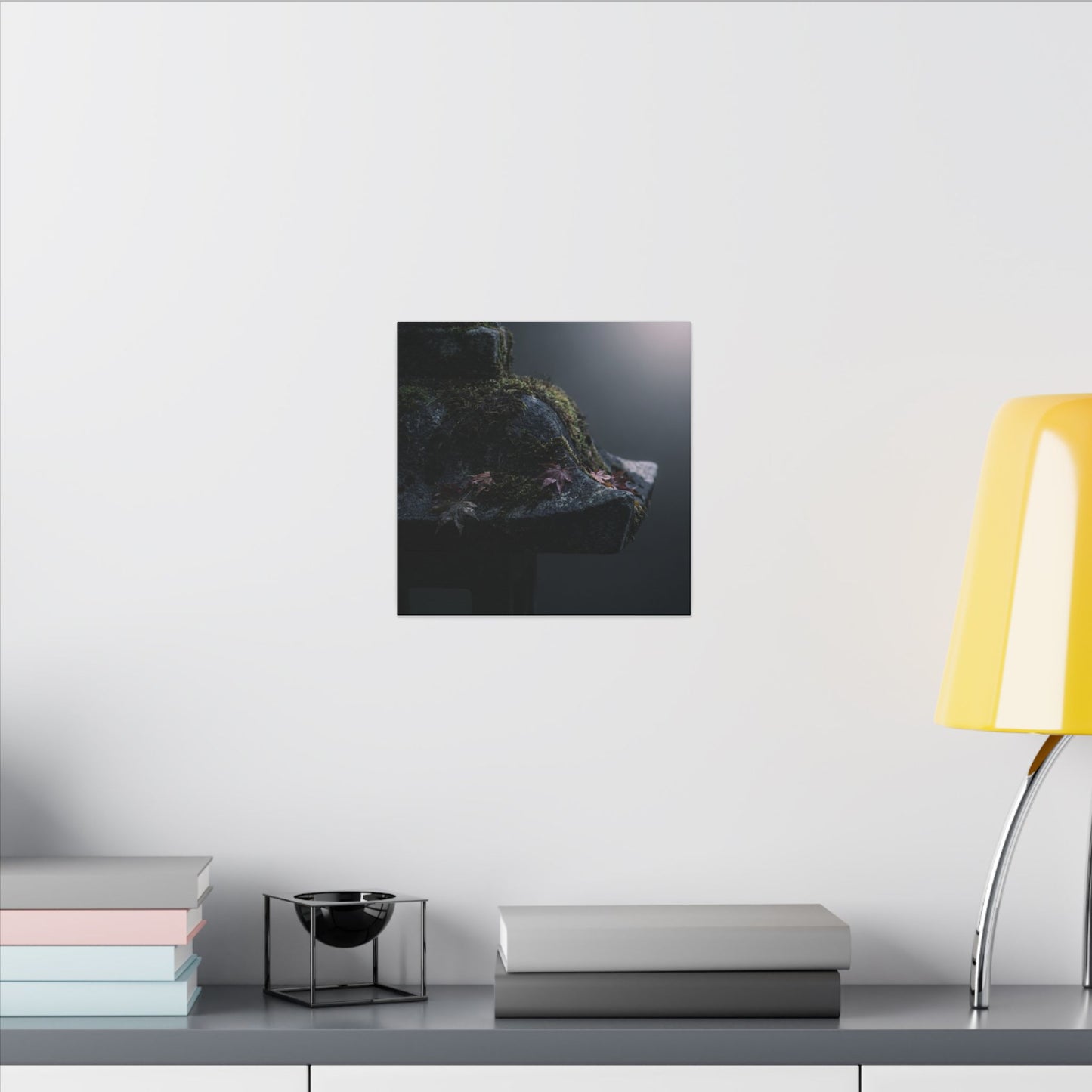 Stone Lantern Moody Minimal Canvas Art | Sophisticated Dark Japandi Art