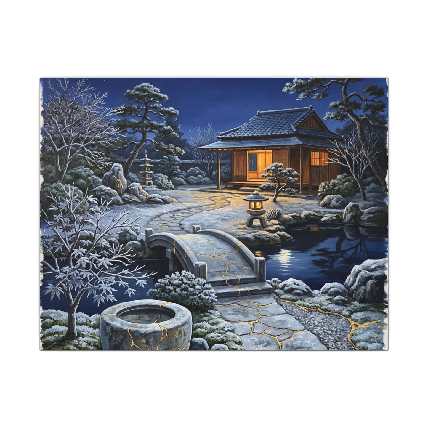 Moonlit Garden Winter Canvas Art | Kintsugi Artful Design Art Print