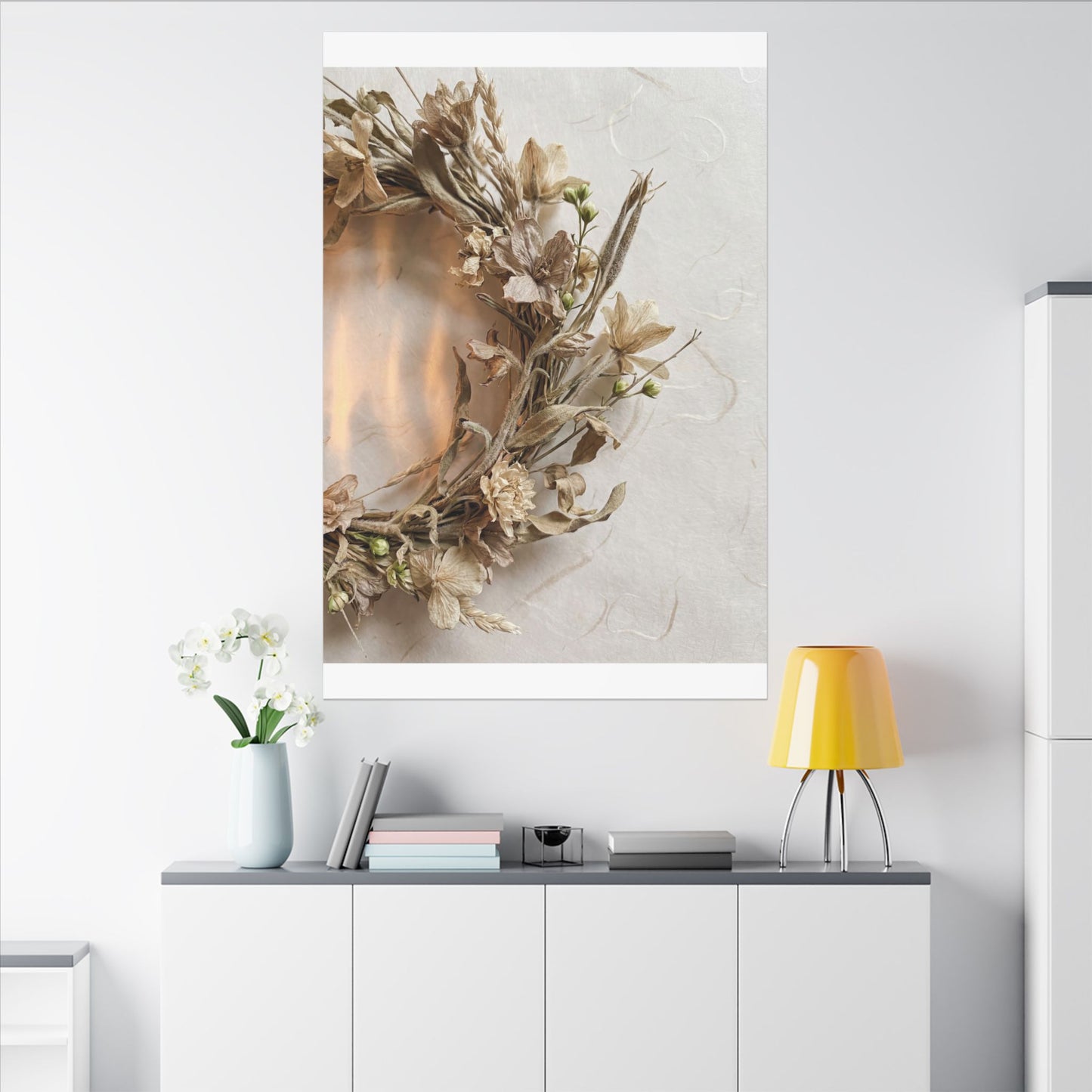 Dried Flowers Japanese Pattern Canvas Art | Neutral Japandi Art