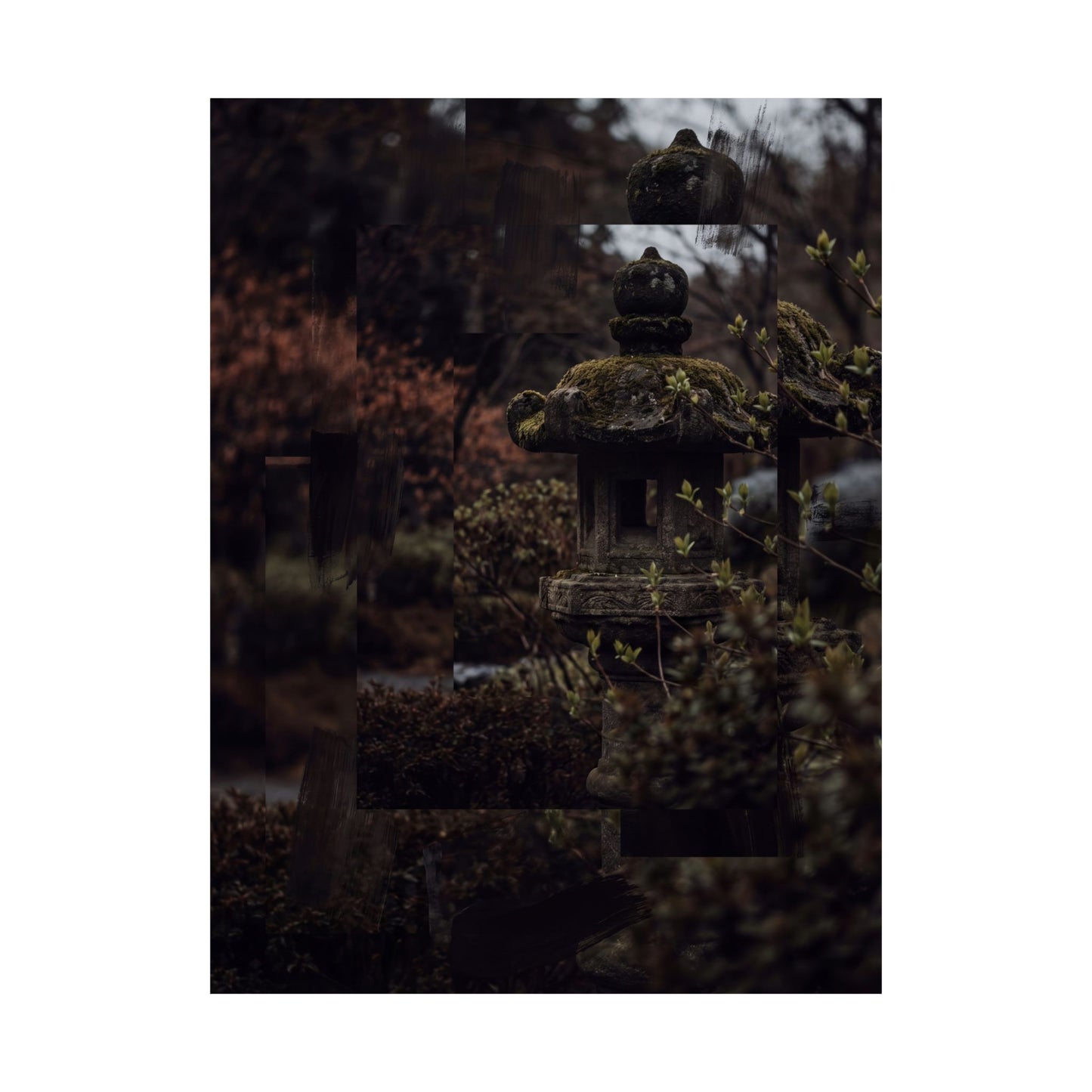 Stone Lantern Shadow Zen Wall Art Print | Luxurious Dark Japandi Art