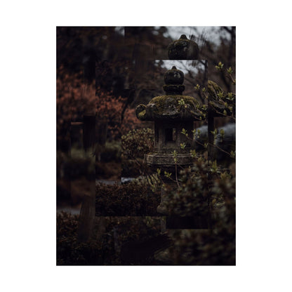 Stone Lantern Shadow Zen Wall Art Print | Luxurious Dark Japandi Art