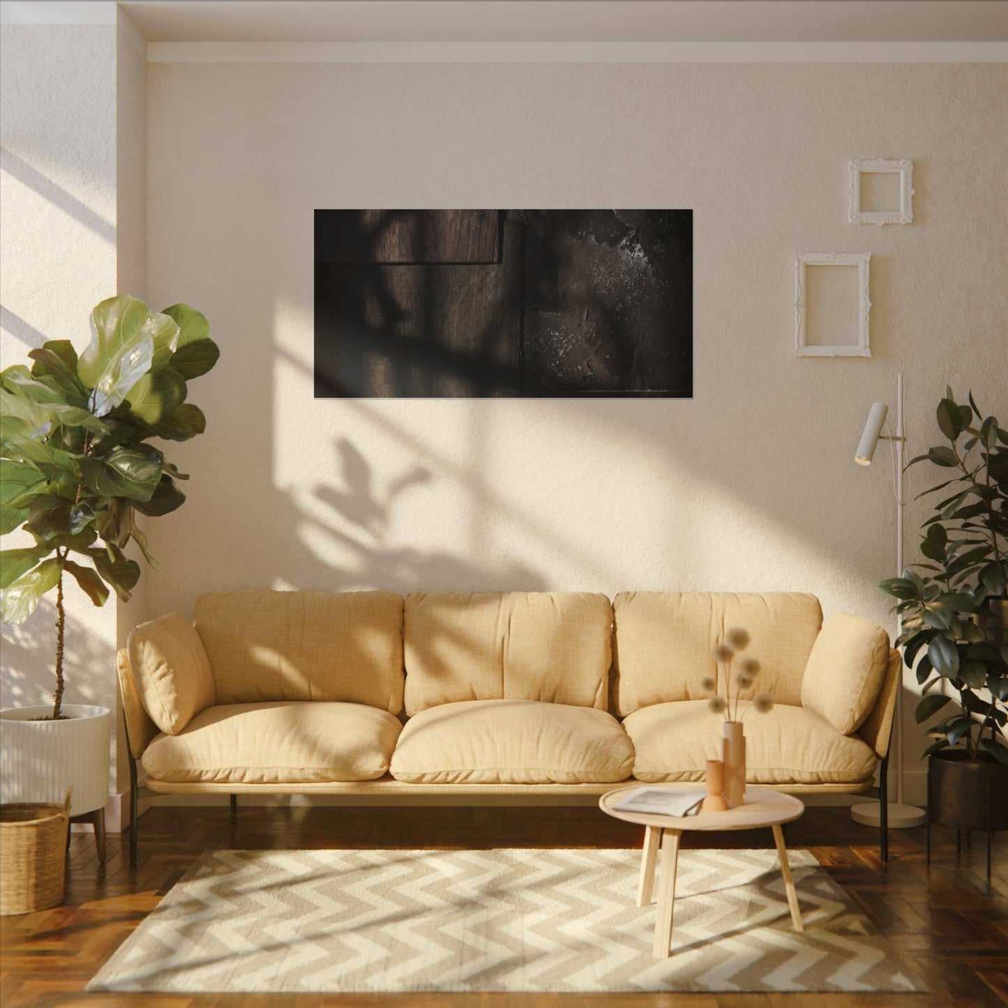 Dark Japandi Shadow Play in Candlelight | Dark Texture Canvas Art
