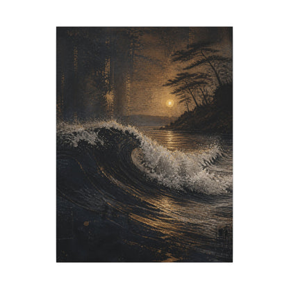 Ocean Wave Dark Texture Canvas Art | Bold Dark Japandi Art