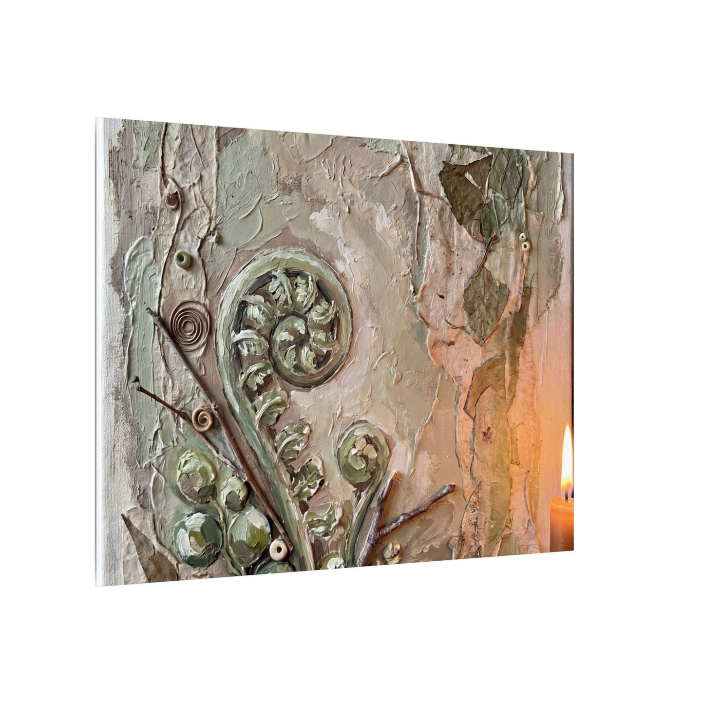 Japandi Fern Unfurling in Candlelight | Texture Canvas Art