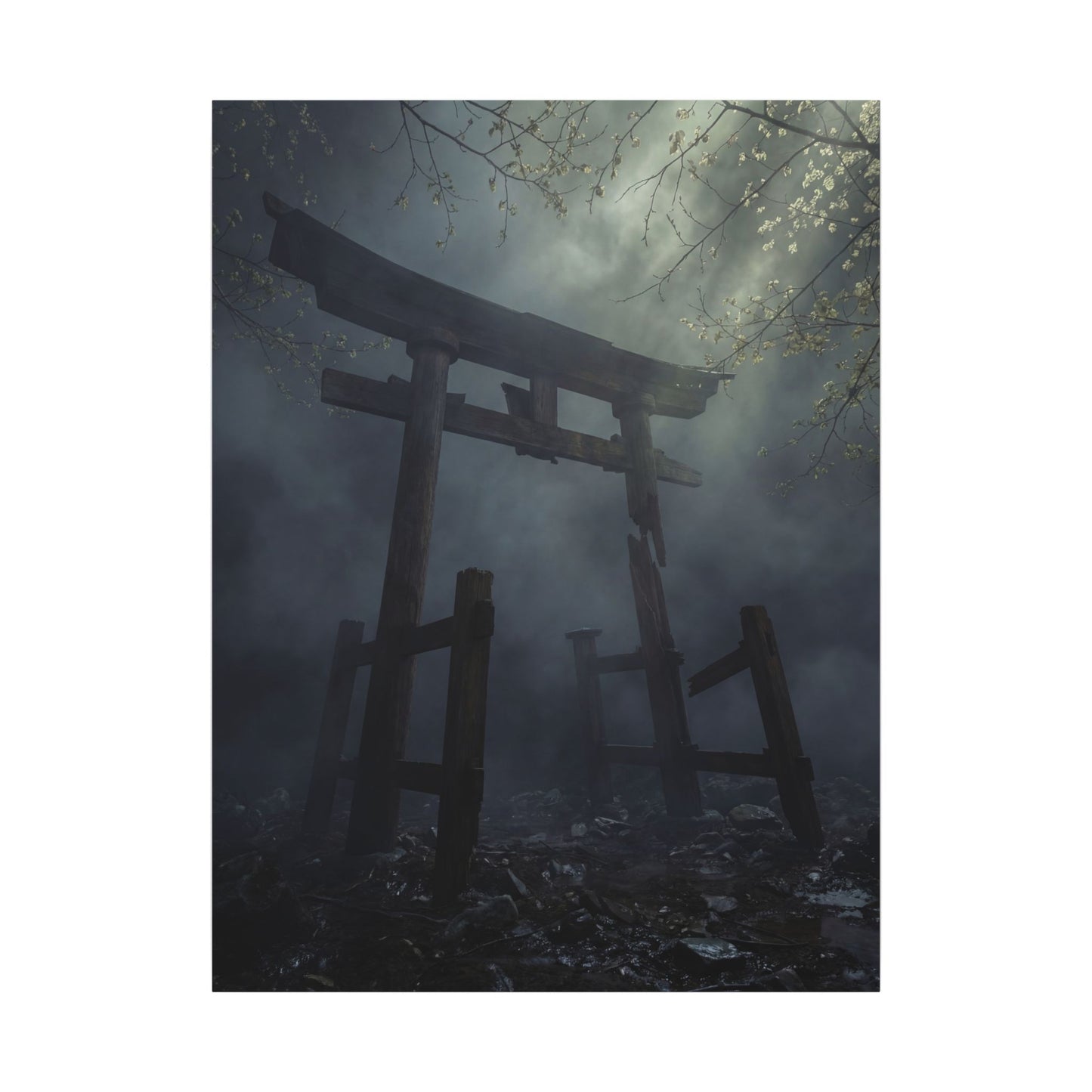 Dark Japandi Torii Gate in Dappled | Moody Minimal Canvas Art