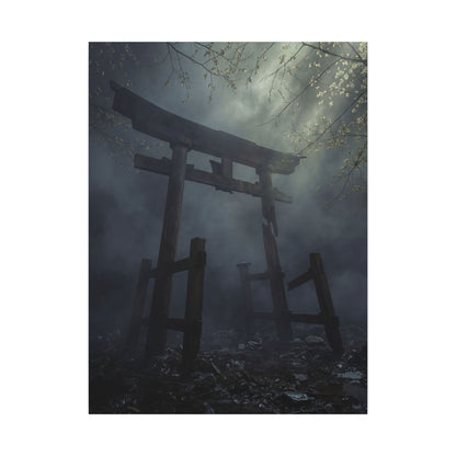 Dark Japandi Torii Gate in Dappled | Moody Minimal Canvas Art
