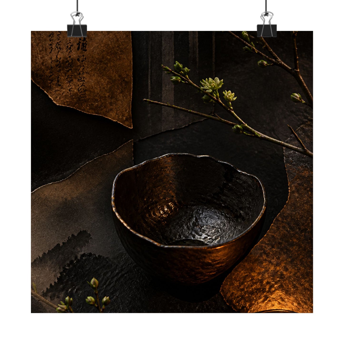 Moody Ceramic Bowl Wall Art Print - Shadow Zen Dark Japandi