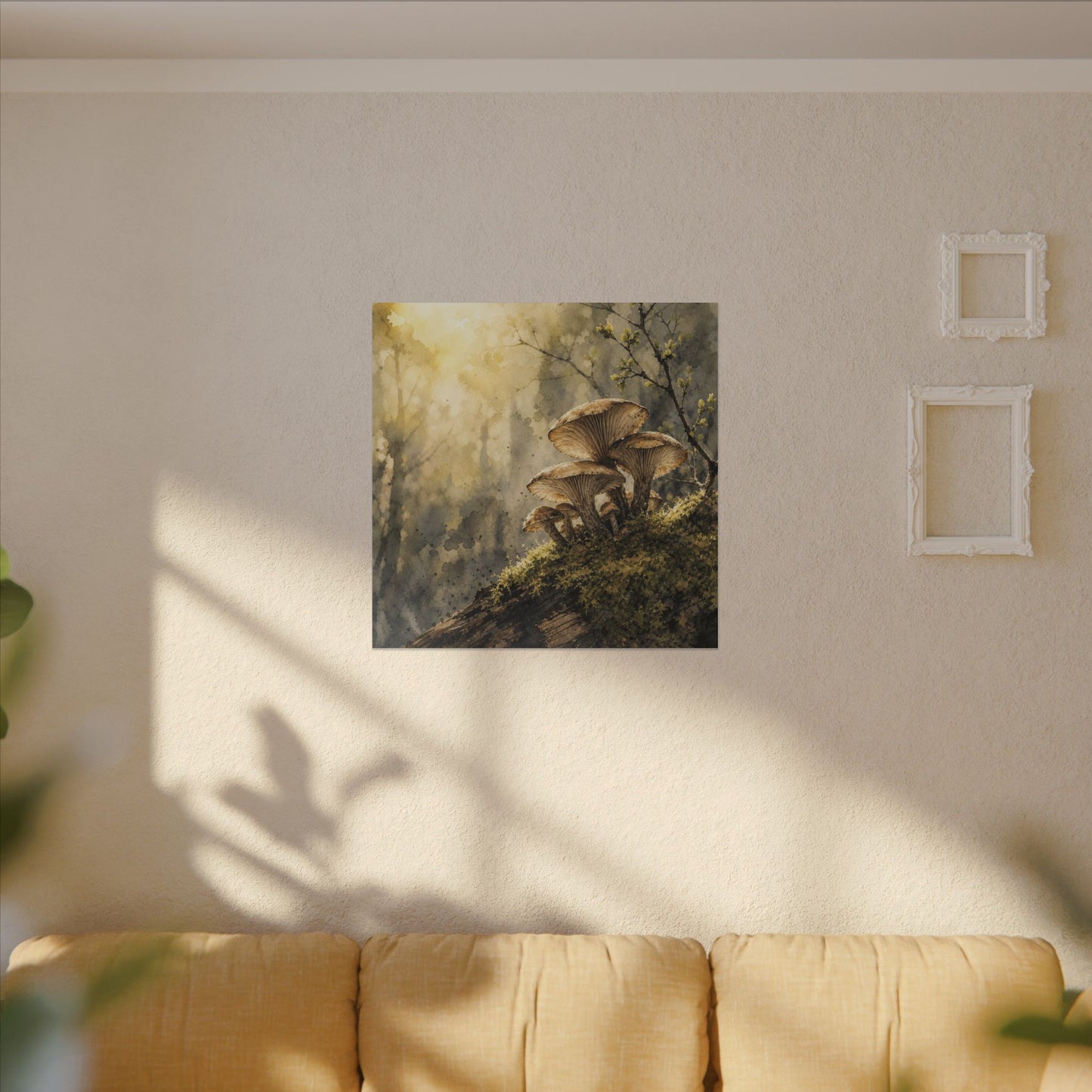 Wild Mushrooms Canvas Art | Spring Japandi Watercolor Art
