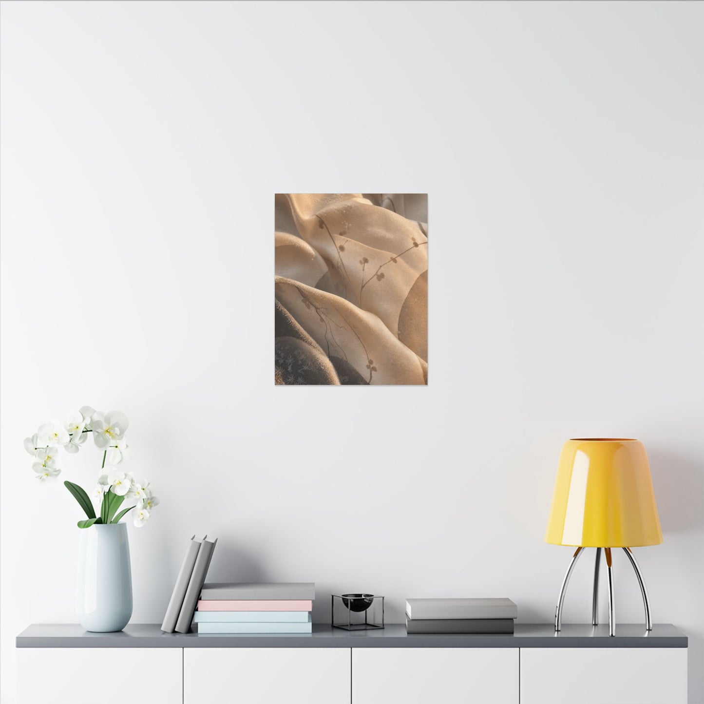Japandi Silk Drape in Golden Hour | Japanese Pattern Canvas Art