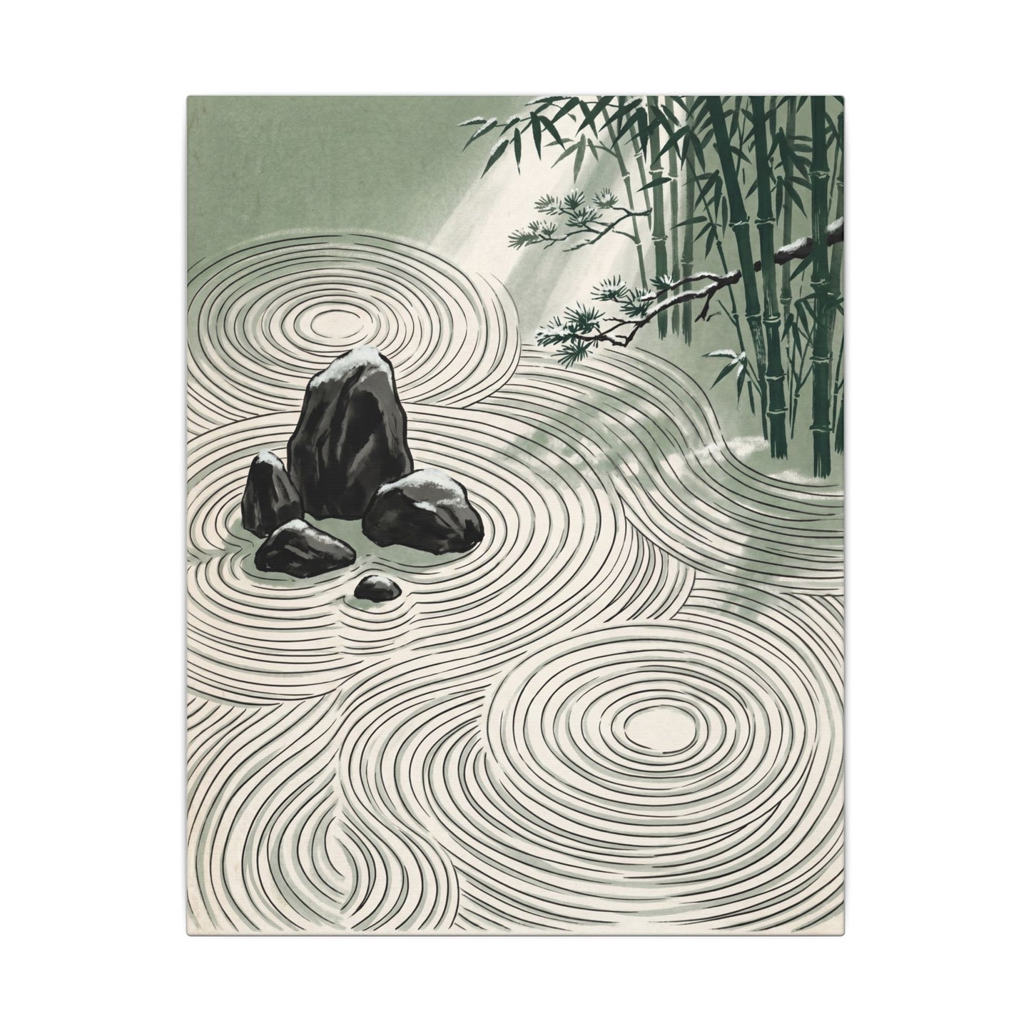 Shibui Rock Garden Canvas Art - Zen Ukiyo E Inspired