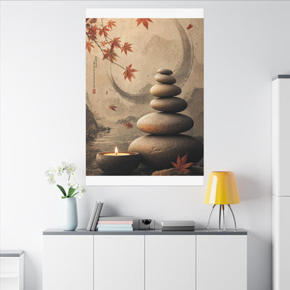 Japandi River Stones in Candlelight | Japanese Pattern Canvas Art