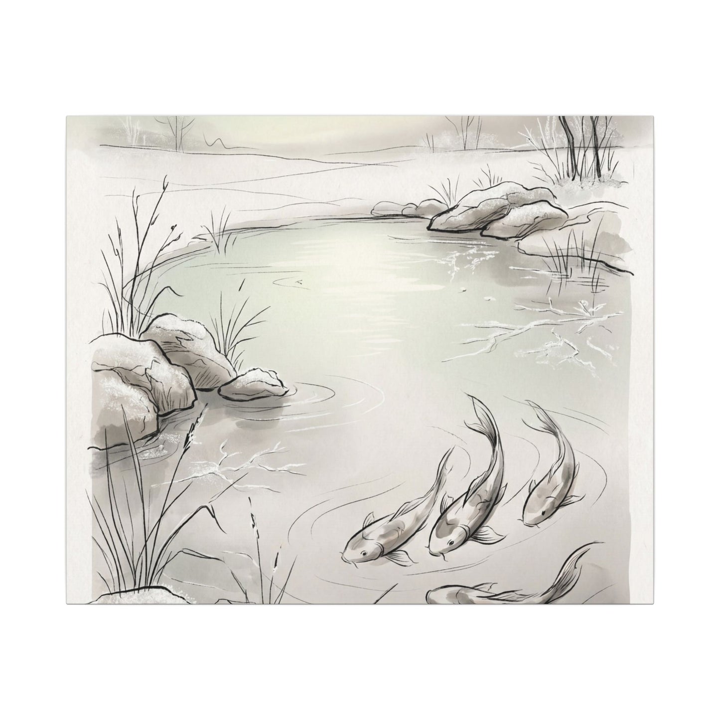 Koi Pond Minimal Line Canvas Art | Cozy Japandi Art