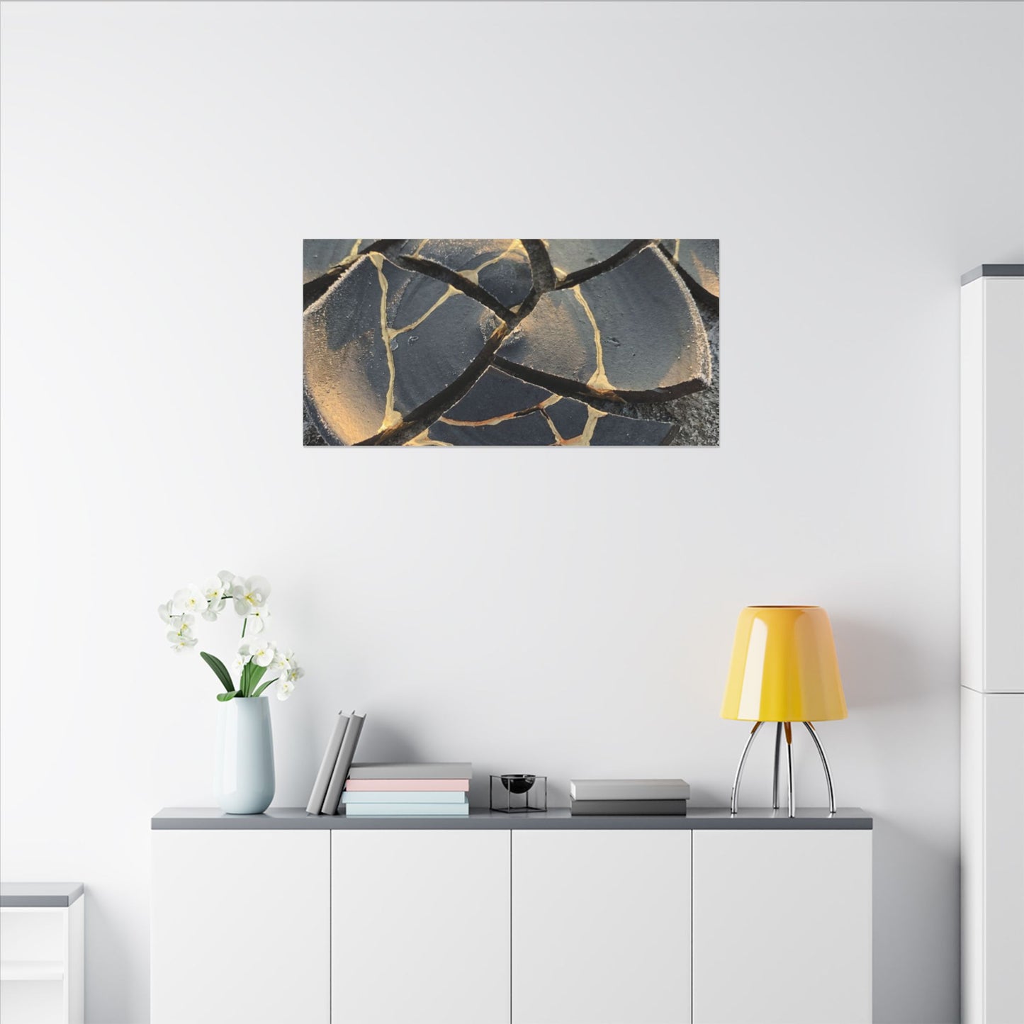 Broken Pottery Winter Canvas Art | Kintsugi Resilient Design
