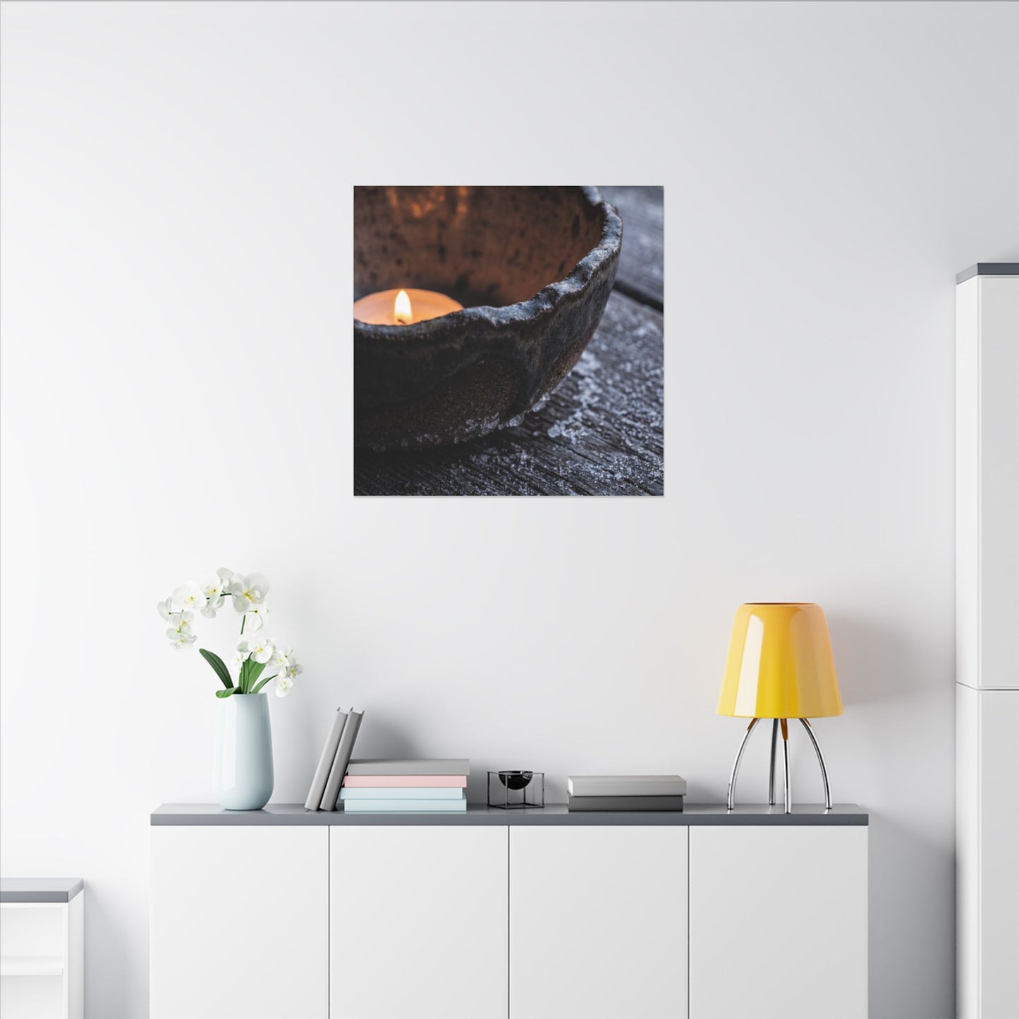 Atmospheric Ceramic Bowl Canvas Art - Moody Minimal Dark Japandi