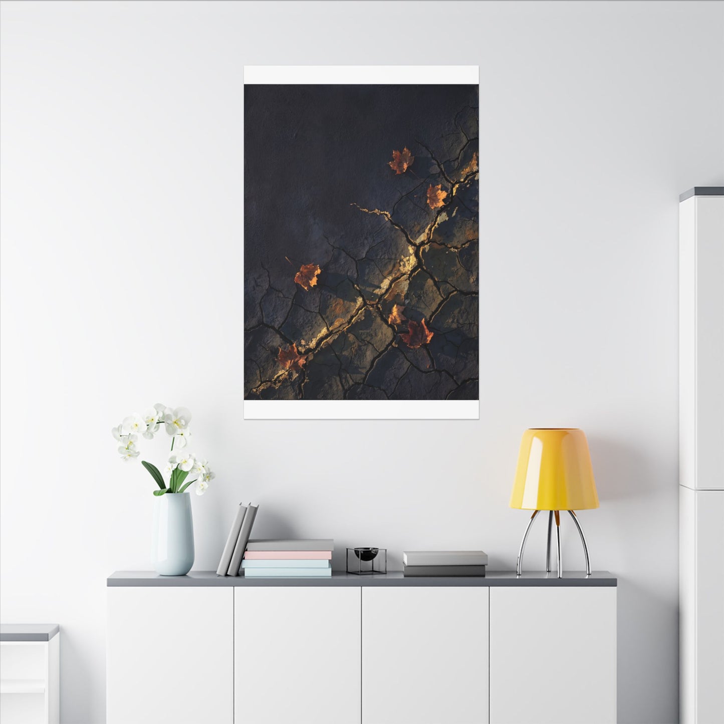Cracked Earth Canvas Art | Autumn Dark Japandi Dark Texture Art