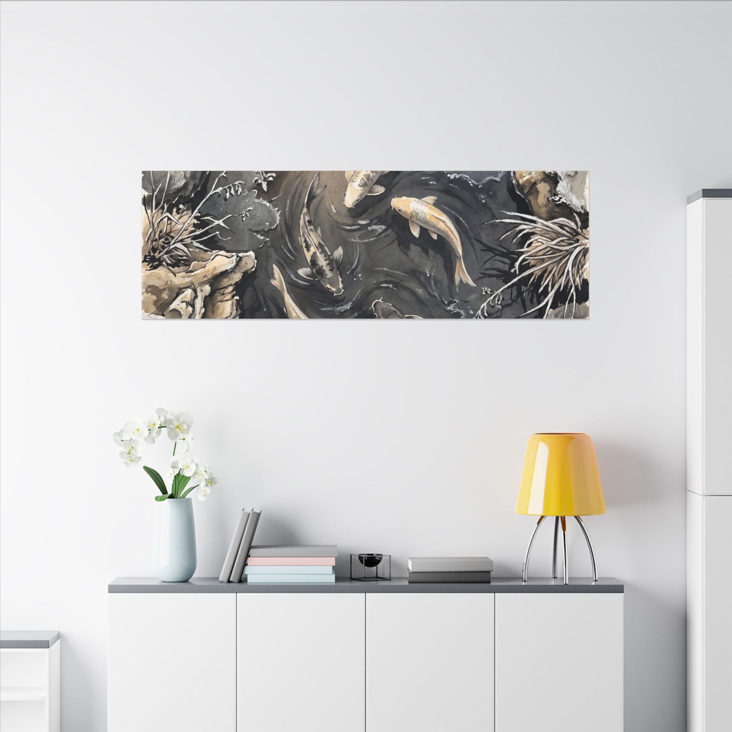 Koi Pond Canvas Art | Winter Japandi Japanese Pattern Art