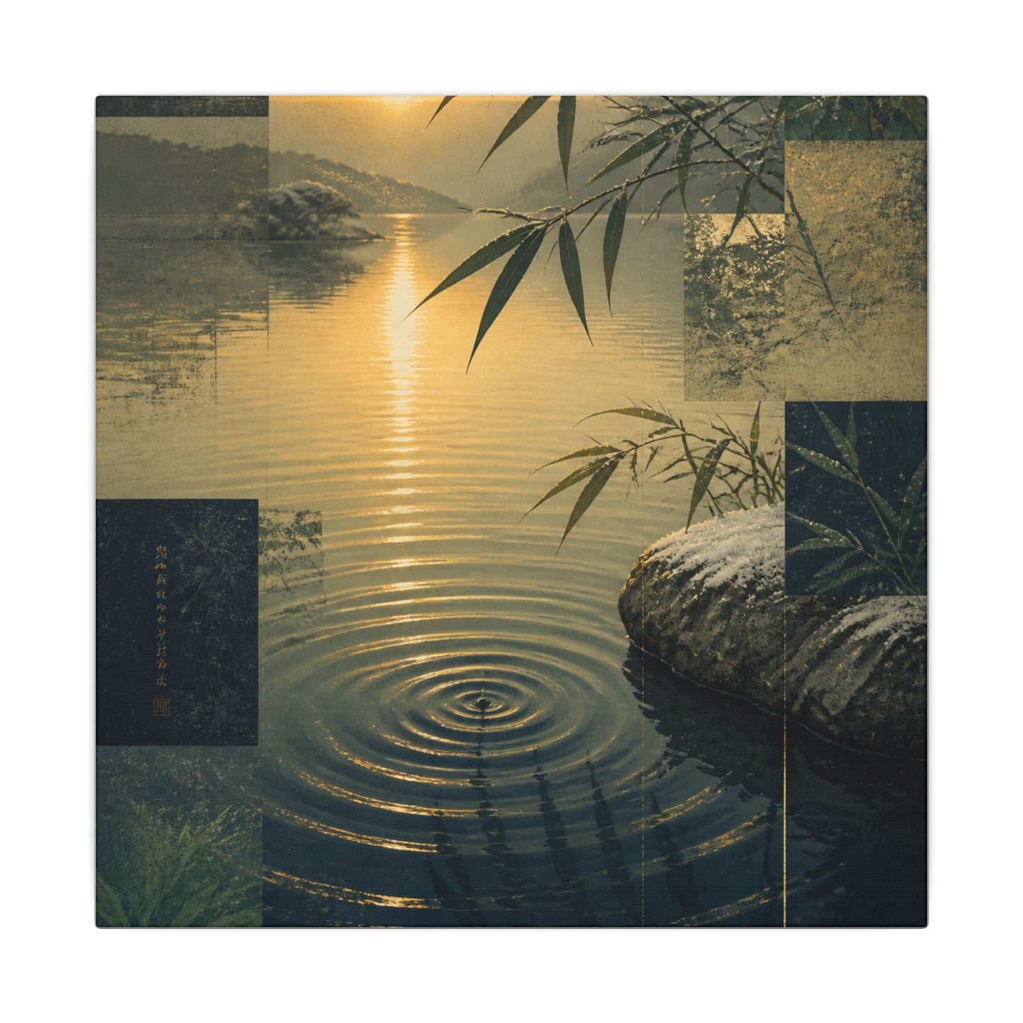 Zen Water Ripple in Golden Hour | Ukiyo E Inspired Canvas Art