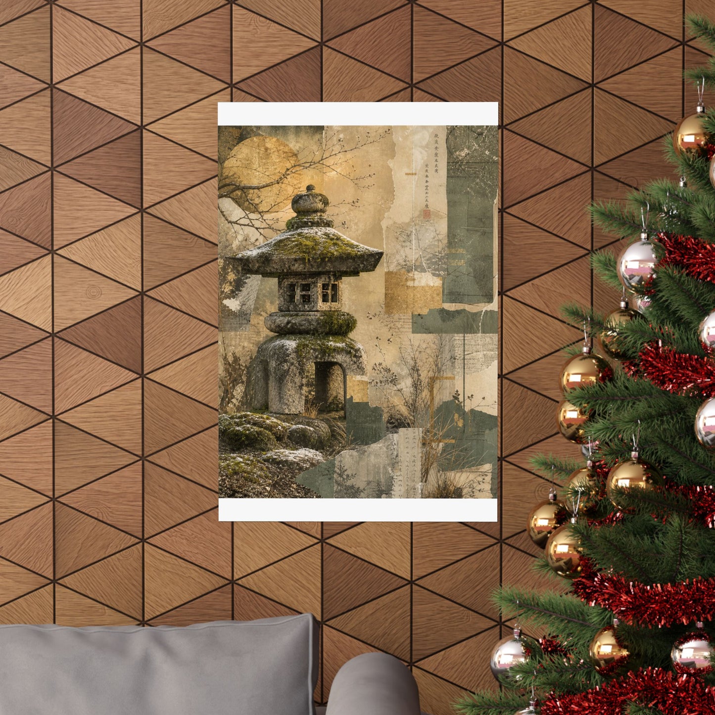 Shibui Stone Lantern Wall Art Print - Japandi Texture