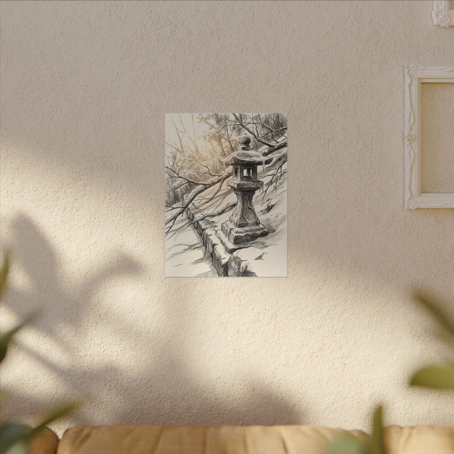 Golden Hour Stone Lantern Canvas Art - Japandi Kanso
