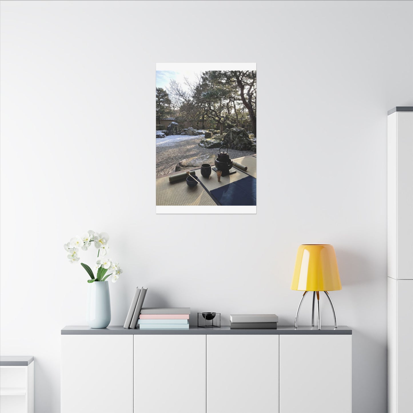 Winter Tea Ceremony Karesansui Canvas Art | Serene Decor