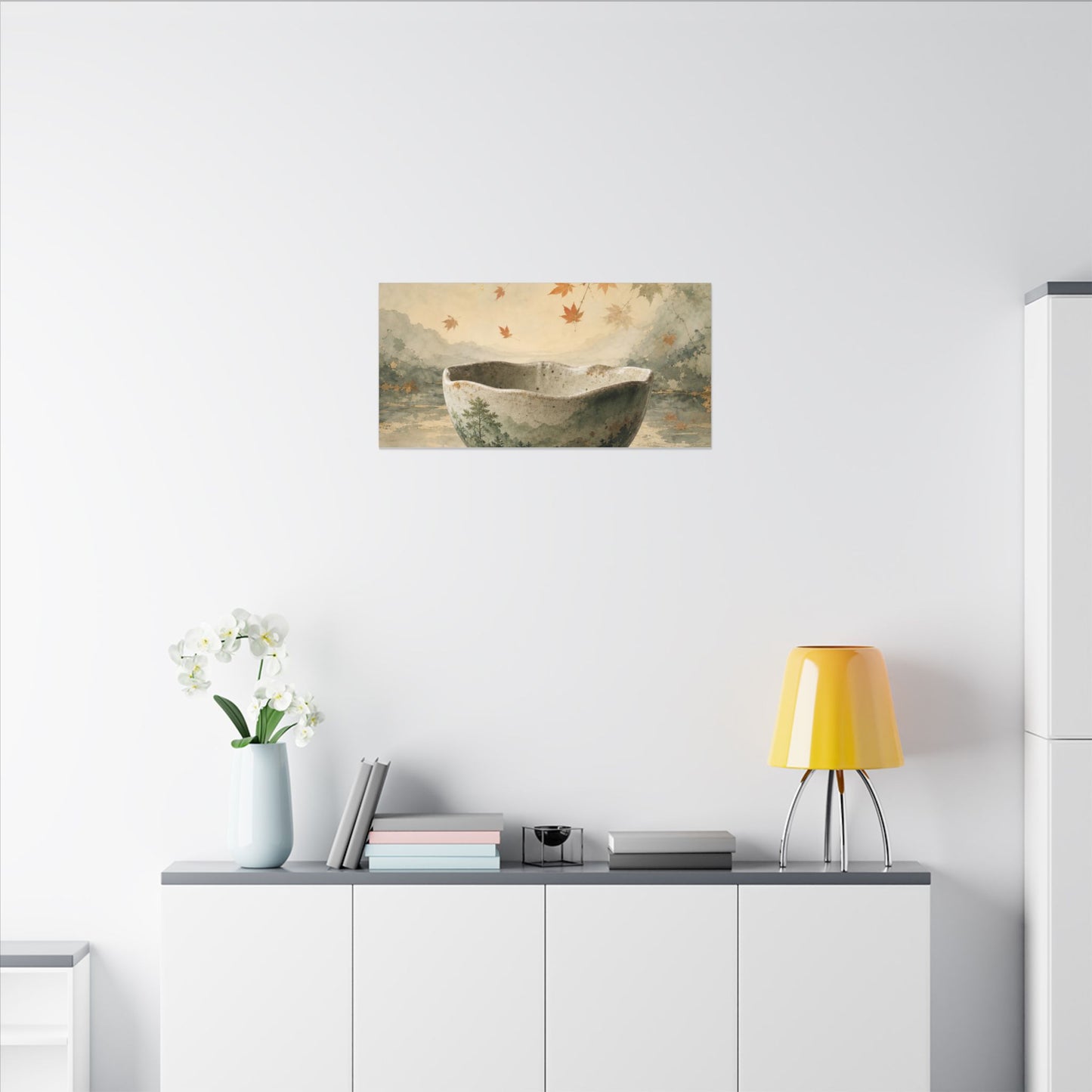 Autumn Ceramic Bowl Watercolor Canvas Art | Cozy Decor