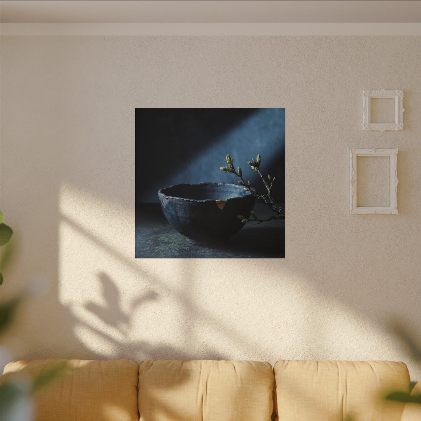 Ceramic Bowl Shadow Zen Canvas Art | Sophisticated Dark Japandi Art